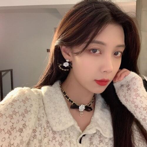 Leather Chain Flower Drop Dangle Tassel Earrings for Women Temperament Baroque Vintage 5 Digital Pendant Necklace Jewelry Set