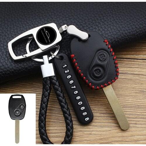 2/3 Buttons Leather Car Key Case Cover Car Keychain fod For Honda Fit Accord Civic CRV Pilot Insight Jazz HRV Odyssey