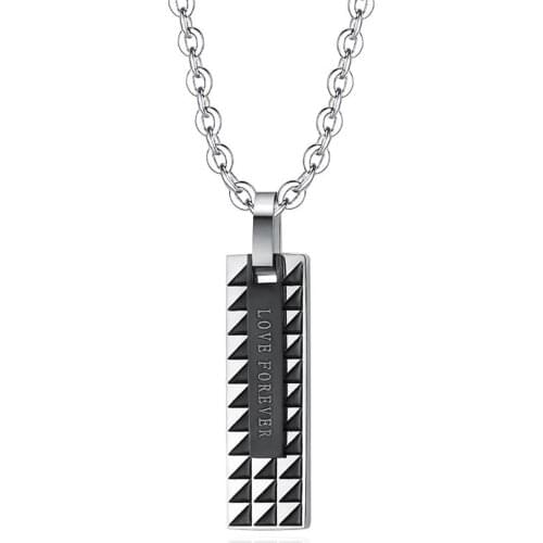 Stainless Steel Men Women Lovers Pendant Necklace Long Rectangle Romantic Valentines Day Gift For Him with Chain