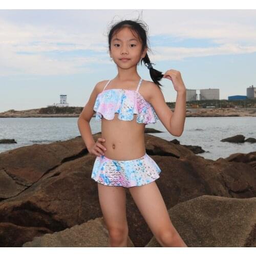 2021 New Fashion Childrens Swimsuit Girls Split Skirt Swimsuit Tie-dye Printing Fish Scale Hot Silver Mermaid Swimsuit