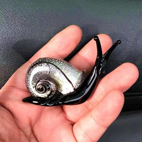 Murano Glass Snail Mini Figurines Silver Foil Craft Ornaments Cute Animal Collection Home Garden Decor Christmas Gifts For Kids