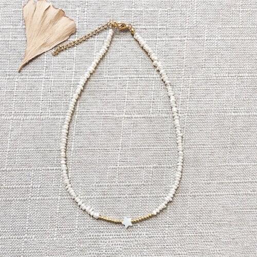 Fashion Exquisite Small Flat Pearl Necklace Natural Freshwater Pearl Shell Five-pointed Star Pendant Jewelry For Lady Charm Chok