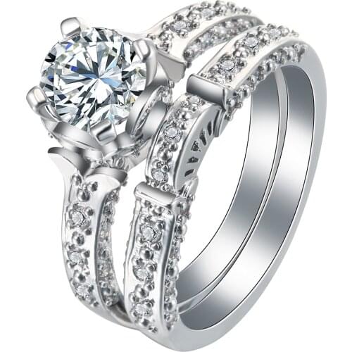 Rhodium ring sets silver plated jewellery store gift for women AAAA cz princess wedding engagement promise RINGS
