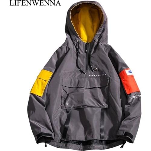 Spring New Arrival Mens Jacket 2019 Fashion Mult-Pockets Tracksuit Casual Coats Men Hip Hop Streetwear Hooded Jackets Men M-5XL