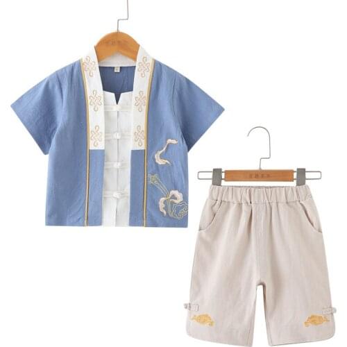 Teenage Girls Clothing Summer Deigner Clothes for Boy Hanfu Children T Shirts + Pants Toddler Baby Clothing Outfits Cotton Linen