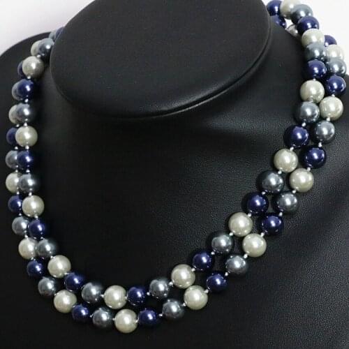 Original design multicolor round beads shell faux pearl 10,12mm fashion women vintage long chain necklace jewelry 36inch B1508