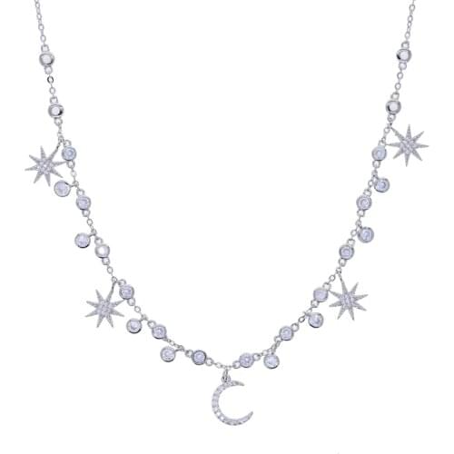 Starburst Moon CZ Station Choker Iced Out Bling 5A Cubic Zirconia Elegant Stunning Necklace For Women Modern Trendy Jewelry
