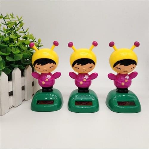 Plastic Bobblehead Figures Solar Powered Shaking Swinging Bee Girls Doll Toy
