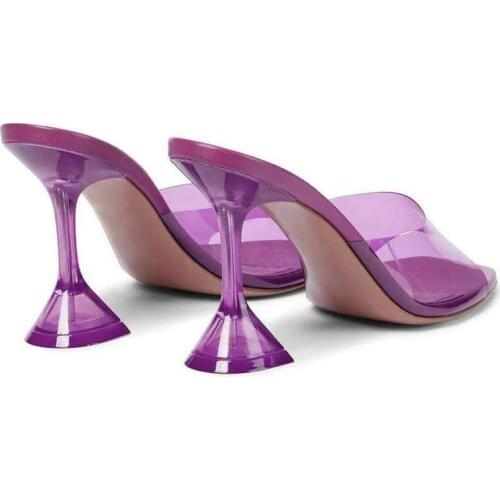 Luxury Transparent Crystal Heel Slippers Womens Summer New Style Fashion Wine Glass Heel Square Toe Fashion Sandals