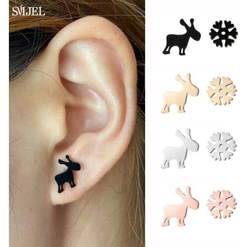 Cute Small Elk Animal Deer Snowflake Earring for Women Children Trend 2021 Snowflake Earrings Jewelry Christmas Gifts Pendientes