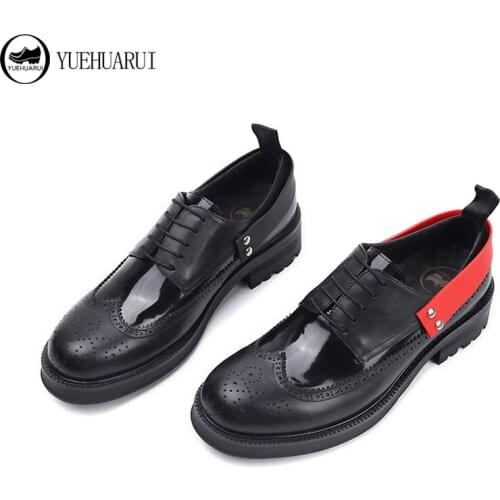 Bullock cut-and-paste leather mens shoes, bow and tie, hip, hip, chunky mens business casual shoes