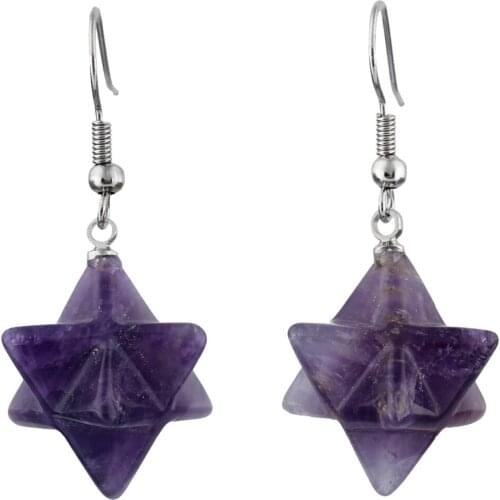 TUMBEELLUWA Purple Crystal Merkaba Star Dangle Drop Hook Earrings Healing Reiki Jewelry