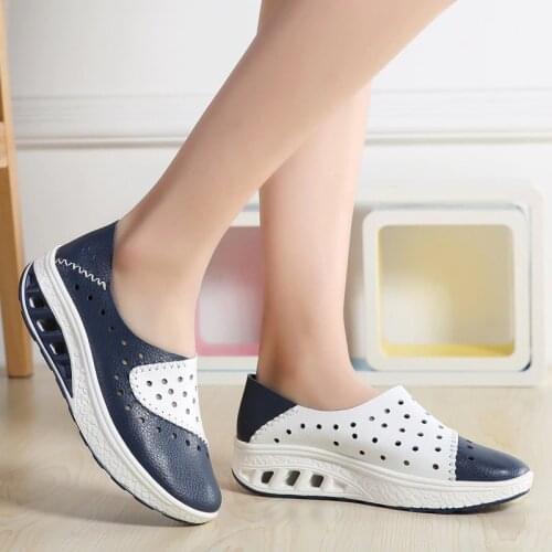 2020 Spring Women Genuine Leather Flats Women Platform Sneakers Creepers Cutouts Slip On Flats Moccasins Shoes Woman