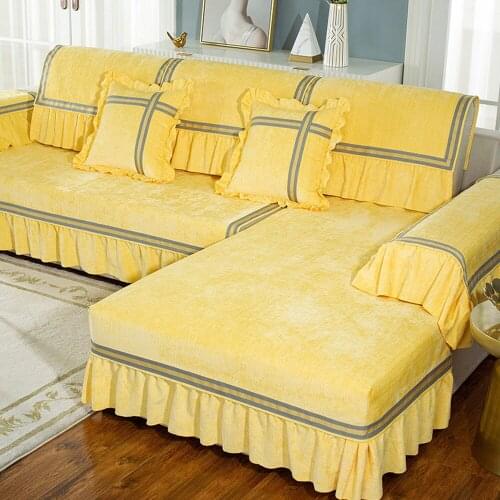 High Quality Yellow Chenille Sofa Cover Soft Comfortable Sofa Towel Non-slip Cushion Pillow Case Combination Kit Thick Sofa Set