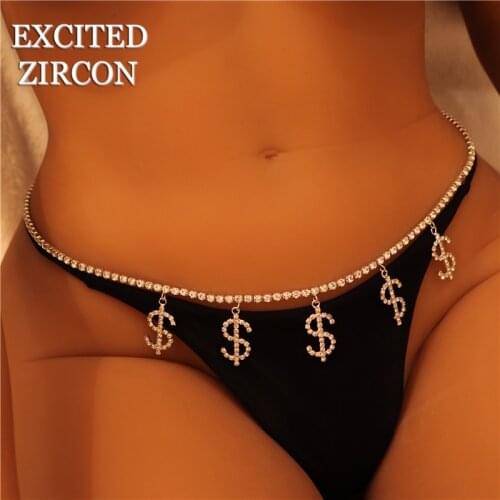 Sexy Dollar Sign Body Jewelry Rhinestone Tennis Waist Chain for Women Beach Charm Bikini Belly Chain Butterfly Waist Chain Belt