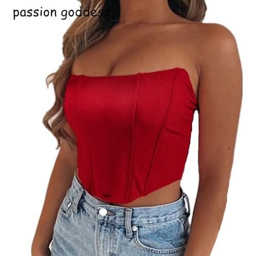 Women Summer Sexy Streetwear Casual Club Party Wear Off The Shoulder Corset Tank Top Black Pink Red Tube Tops Strapless Crop Top