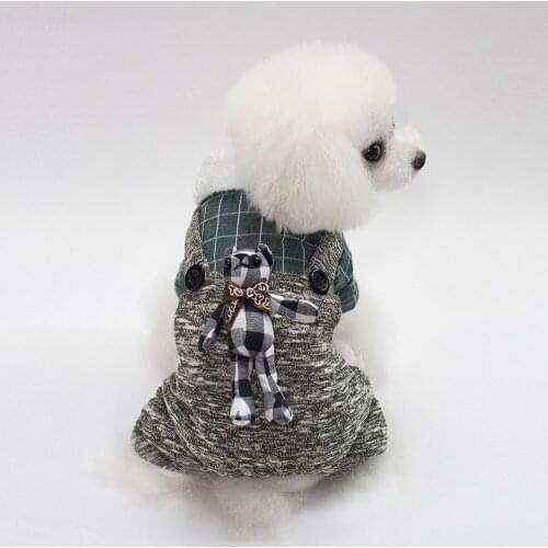 Pet Coat Dog Four Legged Cotton Padded Clothes Teddy Plaid Jumpsuit Cute Pet Costume Dog Clothes Winter