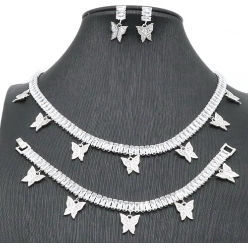 Xutaayi butterfly White Cubic Zirconia Silver 925 Jewelry Sets Women With Earrings Bracelet Necklace Pendant Birthday Gift