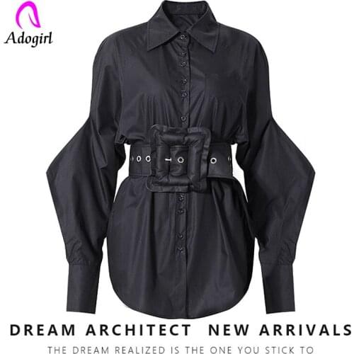 Chic 2021 Women Mini Shirts Dress Solid Long Sleeve Button Up Dresses with Sash Elegant Office Lady Wear Active Workout Vestidos