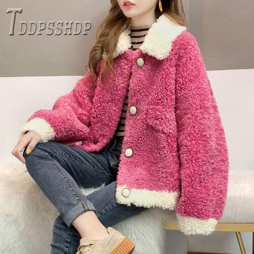 Winter Clothing Thicken Imitation Lambswool Jacket Women Long Sleeve Candy Color Coat Korean Overcoat
