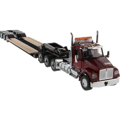 1:50 scale with 2 Boosters T880 SFFA Radient Red DayCab Tridem Tractor With XL 120 Lowboy HDG Trailer - Outrigger Style