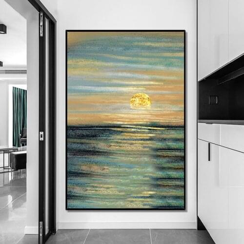 100% Hand Painted Abstract Sea View Home Decor Wall Art Hand Made Flowers Oil Painting On Canvas Art Unframed Large Size