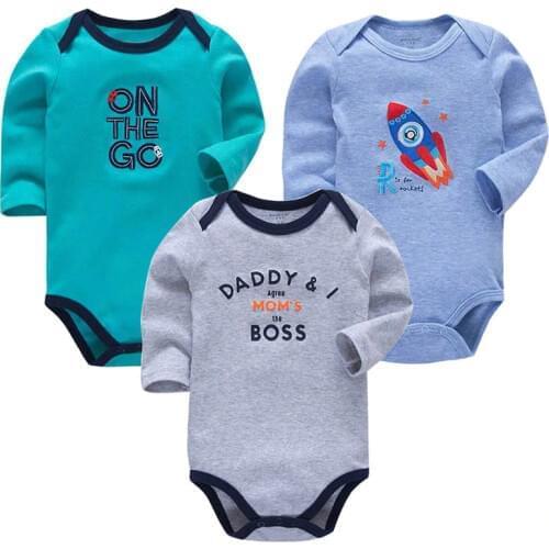 3 pieces/lot 100% Cotton Baby Bodysuit Newborn Cotton Body Baby Long Sleeve Underwear Infant Boys Girls Clothes Babys Sets