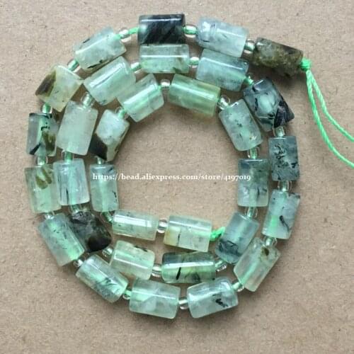 7'' Natural Faceted Green Prehnites Quartz Cylinder Spacer Stone Beads For Jewelry DIY Making