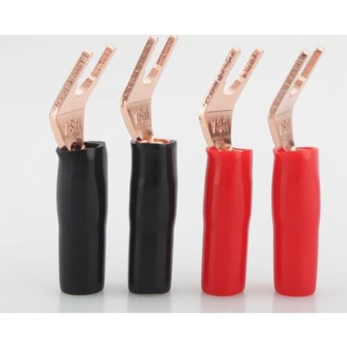 8pcs High Quality Pure Red Copper Spade Plug Speaker Cable Spade Connector Terminal Plug