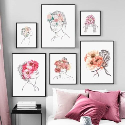 Abstract Line Girl Flower Plant Body Art Nordic Posters And Prints Wall Art Canvas Painting Wall Pictures For Living Room Decor