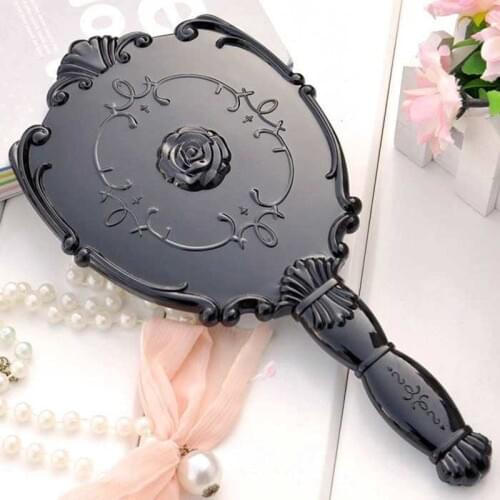 Big Size Vintage Rose Cosmetic Mirror Plastic Makeup Mirror Cute Girl Hand Make Up Black,White,Pink 3 colors#MD23