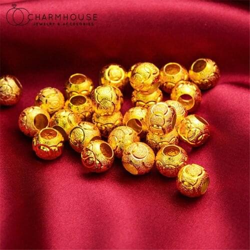 24K Yellow Gold GP Charm Beads For Jewelry Making 10 pcs/lot 8 mm Beads Fit Bracelet Necklace Fashion Jewelry Accessories Gift