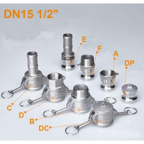1PC DN15 1/2" 304 Stainless Steel Homebrew Camlock Fitting Adapter MPT FPT Barb Camlock Quick Disconnect For Hose Pumps Fittings