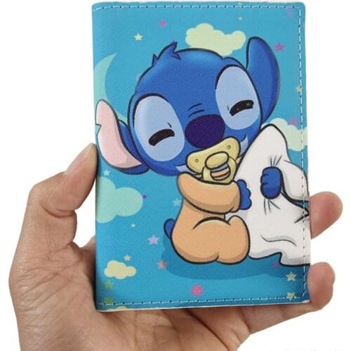 Genuine Disney Cartoon Girls Possport Case Lilo and Stitch Anime Print Passport Boarding Pass Card Bag Boys Kids ID Card Holder