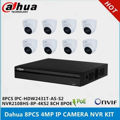Dahua 8 pcs IPC-HDW2431T-AS-S2 built-in Mic 4MP IP Camera & NVR2108HS-8P-4KS2 8ch with 8 poe ports CCTV Camera System support p2
