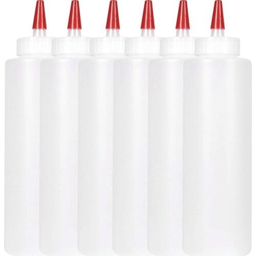 6PC Squeeze Squirt Condiment Bottles for Sauces - 16 Ounce - Perfect Containers for Ketchup, BBQ, Sauces, Syrup