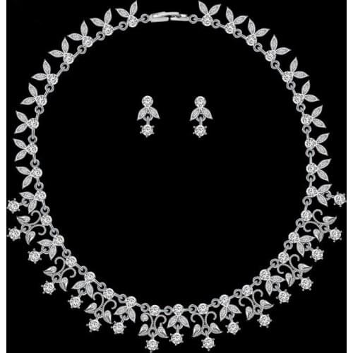 SLBRIDAL Austrian Crystal Rhinestones Pearls Alloy Wedding Jewelry Set Bridal Necklace Earring Set Women Party Jewelry