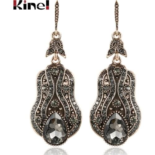 Kinel 2020 New Luxury Gray Crystal Bridal Earrings For Women Antique Gold Beach Party Drop Earrings Vintage Jewelry
