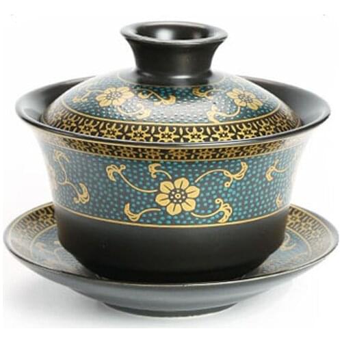 Chinese Porcelain Teacups 150 ml Gaiwan Marigold Flower Chinese Kung fu Cover Bowl Cup Saucer Tea Set Teaware