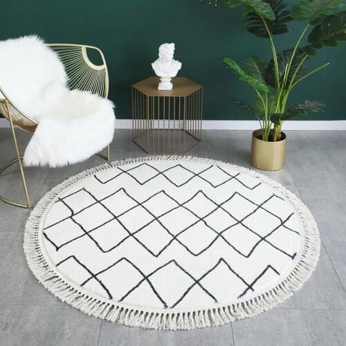 Vintage Morocco Round Carpet Nordic Floor Carpets For Living Room Bedroom Doormat Tassel Rug Cotton Mat Handmade Soft Area Floor