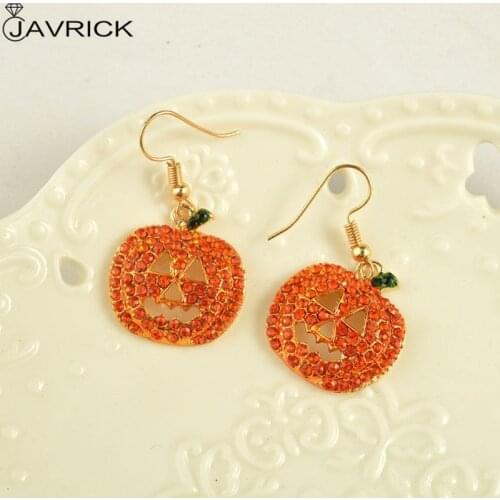 Crystal Smiling Face Pumpkins Drop Earrings Jack O Lantern Halloween Earring For Women Jewelry
