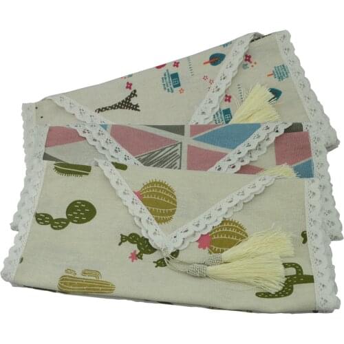 Linen Cotton Table Runner Printed Cactus Palm leaves Lattice With Tassel Table Runners Home Wedding Christmas Party Table Decors