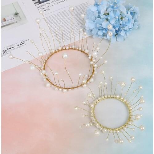 Metal Pearl Princess Crown Cake Topper Shiny Artificial Pearls Headdress Wedding&Engagement Cake Decor Birthday Topper Handmade