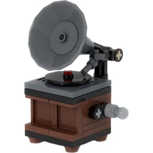 BuildMoc Mini Blocks Vintage Record Player Model Bricks Building Blocks Radio Block Set Recorded Model Christmas Gift