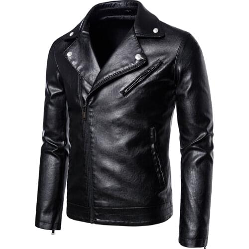 Mens leather jacket/motorcycle lapel oblique zipper Male autumn motorcycle jacket/large size imitation leather jacket for men
