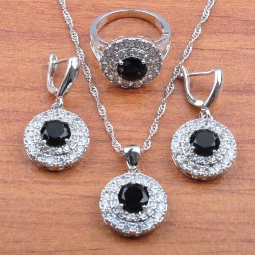 2020 New Black Round Zirconia Wedding Jewelry Sets For Women Bridal jewelry Earrings Necklace Pendant Ring JS0270