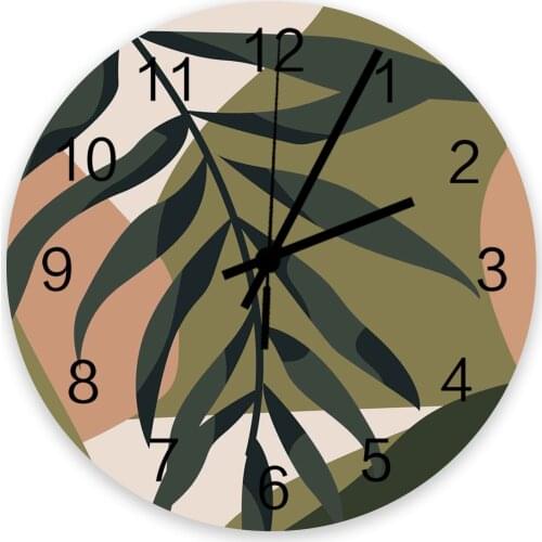 Tropical Plant Leaves Silhouette 30cm Wooden Wall Clock Modern Design For Home Living Room Office Kitchen Wall Decor Hanging