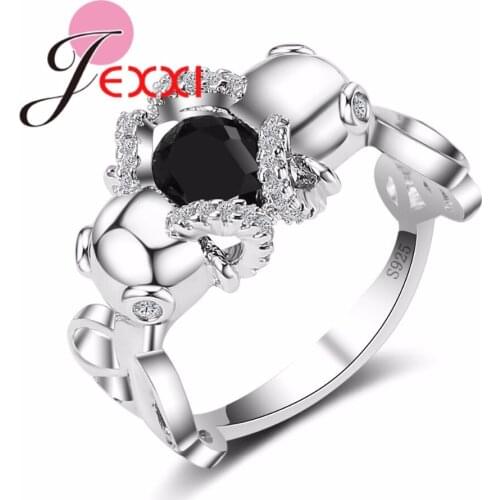 New Arrival Unique Design Bloosom 925 Sterling Silver Ring Fashion Round Black Cubic Zirconia Gorgeous Ring for Women