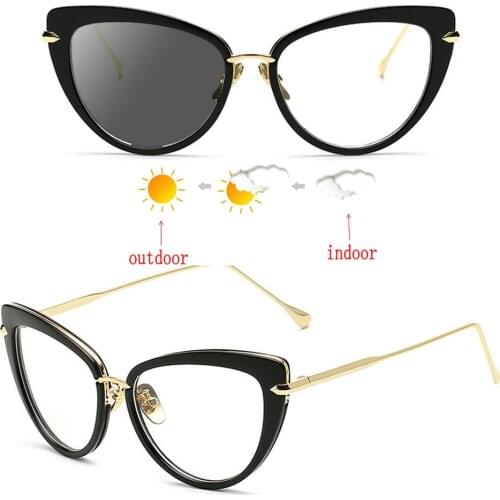 Transition Sunglasses Photochromic Prescription Eyeglasses Women black Frame Oval Nearsighted Glasses Female 0 -0.5 NX