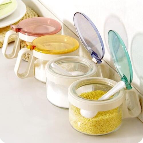 One Piece Lid Glass Jars Spice Bottle Household Seasoning Box Kitchen Sugar Salt Container